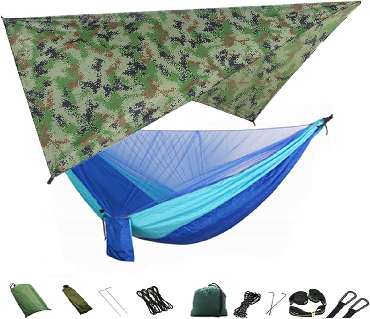 Kampeerhangmat - Buitenbed - Outdoor Ontspanning - Met Muggennet - 290x140cm - Blauw