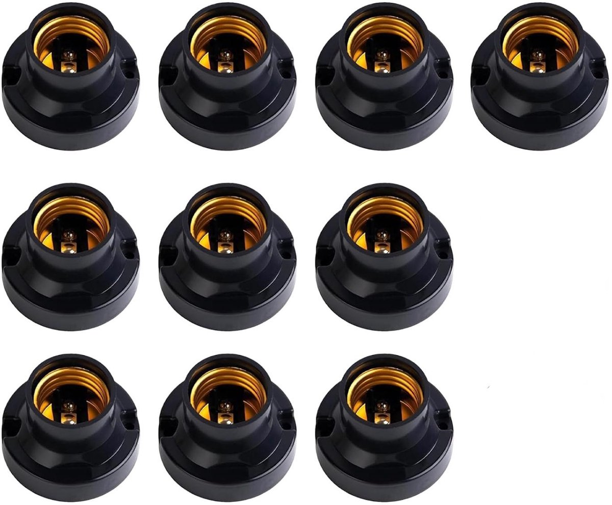 carmdering - E27 Lampenfassung - E27 Sockel - Lampenhouder - Compatibel Met LED Lampen - Kunststof En Metaal - Duurzaam Zwart Design - Veelzijdig Voor Huis En Garage - 10 Stuks