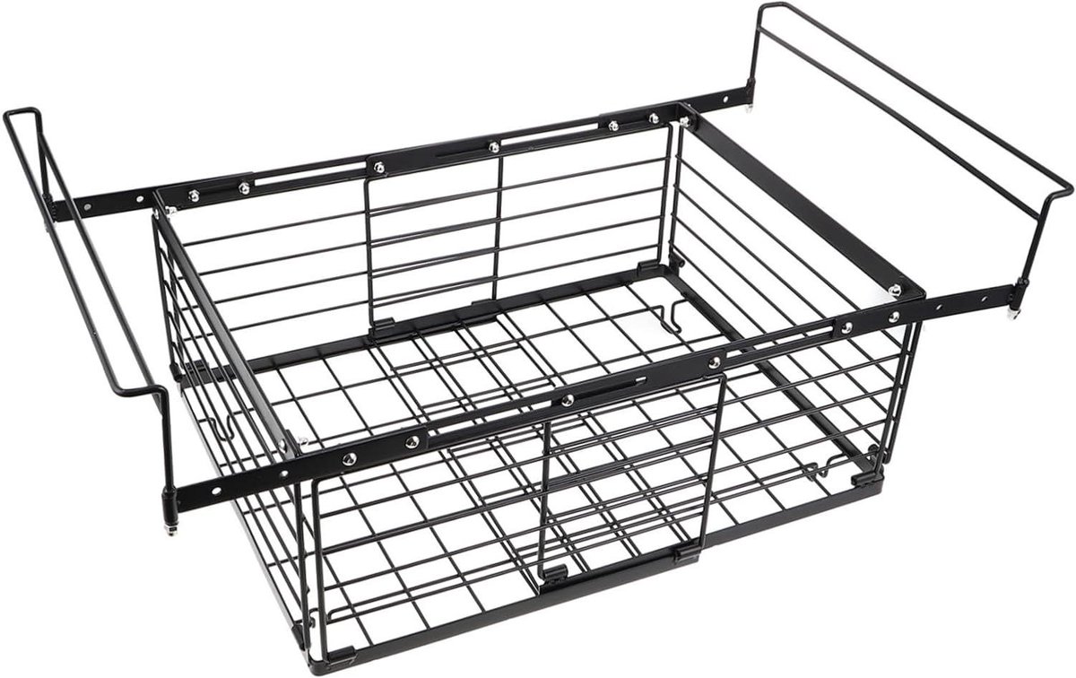 Vriezer Organizer - Opbergbakken Stapelbaar - Voedsel Opslag - Verstelbare Lengte - 45x29x15cm - Zwart