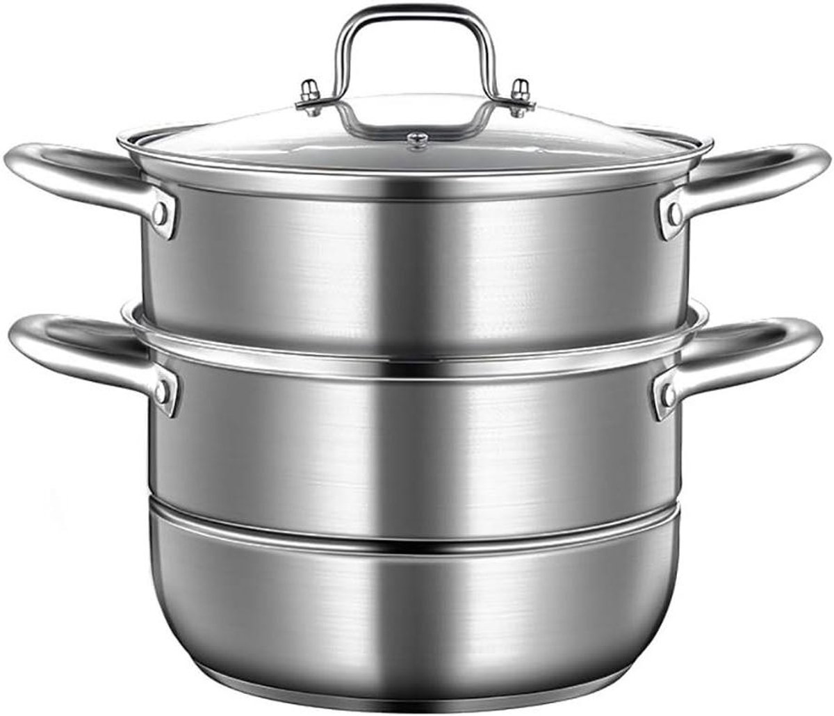 Stoompan met lagen - Kookpan - Gezond koken - Inductie geschikt - 295 cm diameter - Zilverkleurig