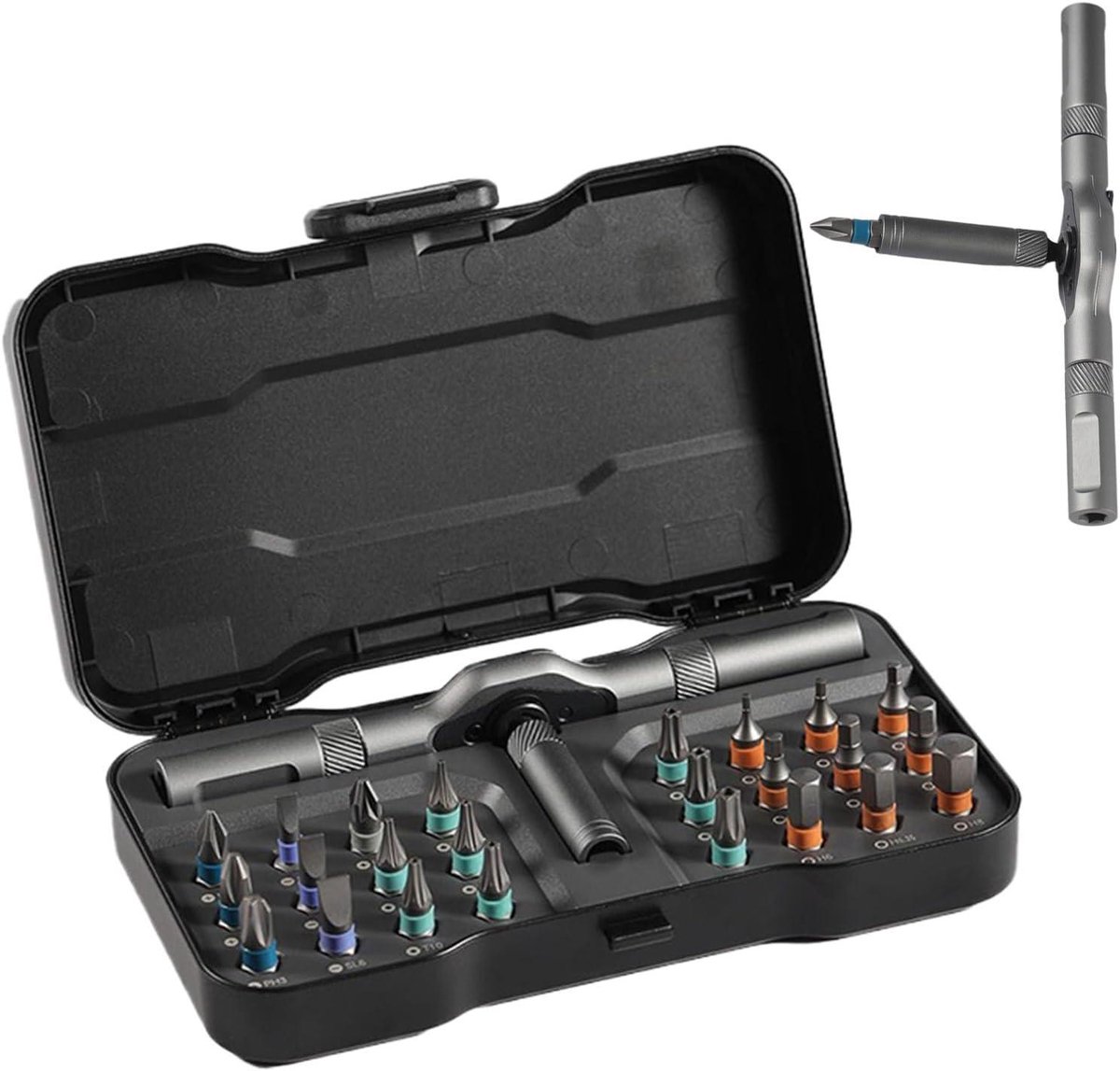 Ratelschroevendraaier Set - Multifunctionele Bits - Reparaties Uitvoeren - Ingebouwde Magneet - 27 cm Doos - Zwart