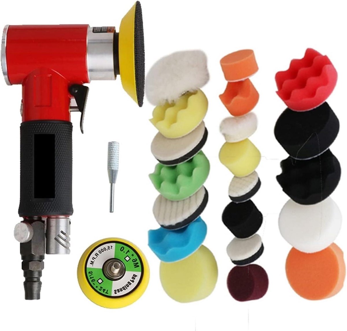 Pneumatische Polijstmachine - Schuurmachine Set - Auto Oppervlak Behandelen - Lichtgewicht & Arbeidsbesparend - 2/3 Inch Pads - Rood