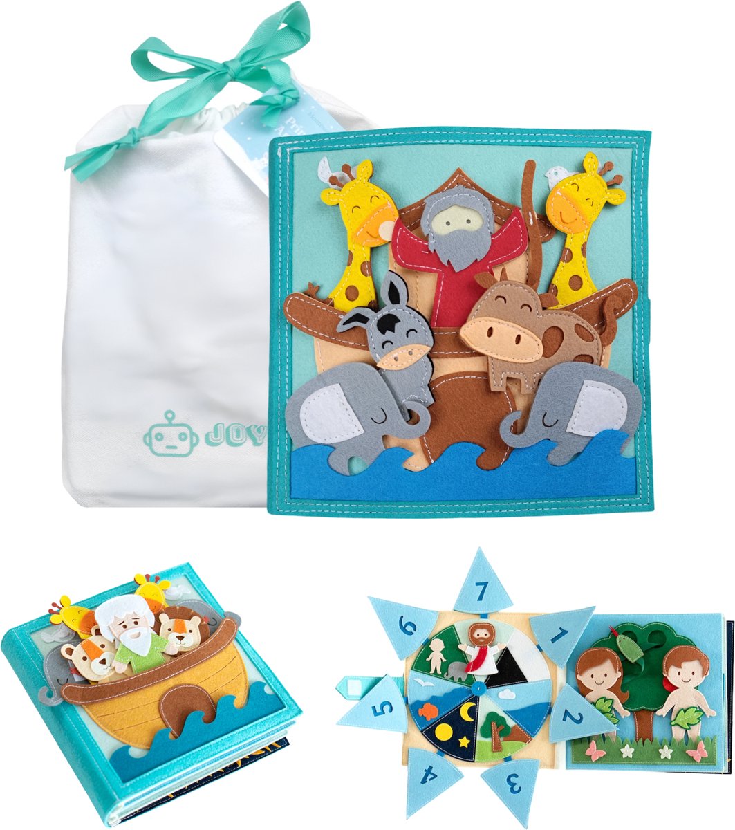 Joymaxx Activiteitenboek Bijbel Verhaal – Educatief & Christelijk Speelgoed 3 jaar 4 jaar -Vilten Montessori Busy Board – Reisspeelgoed voor Peuters