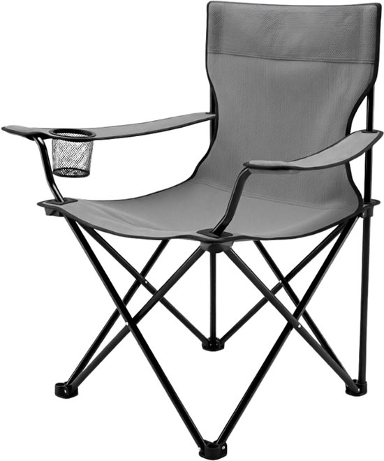 MOZY® - Inklapbare Campingstoel - Grijs - tot 120 kg - met Armleuningen en Bekerhouder - in Draagtas - Antislip - Campingstoel - Visstoel - Vissen - Vissersstoeltje van MOZY® — afbeelding 2