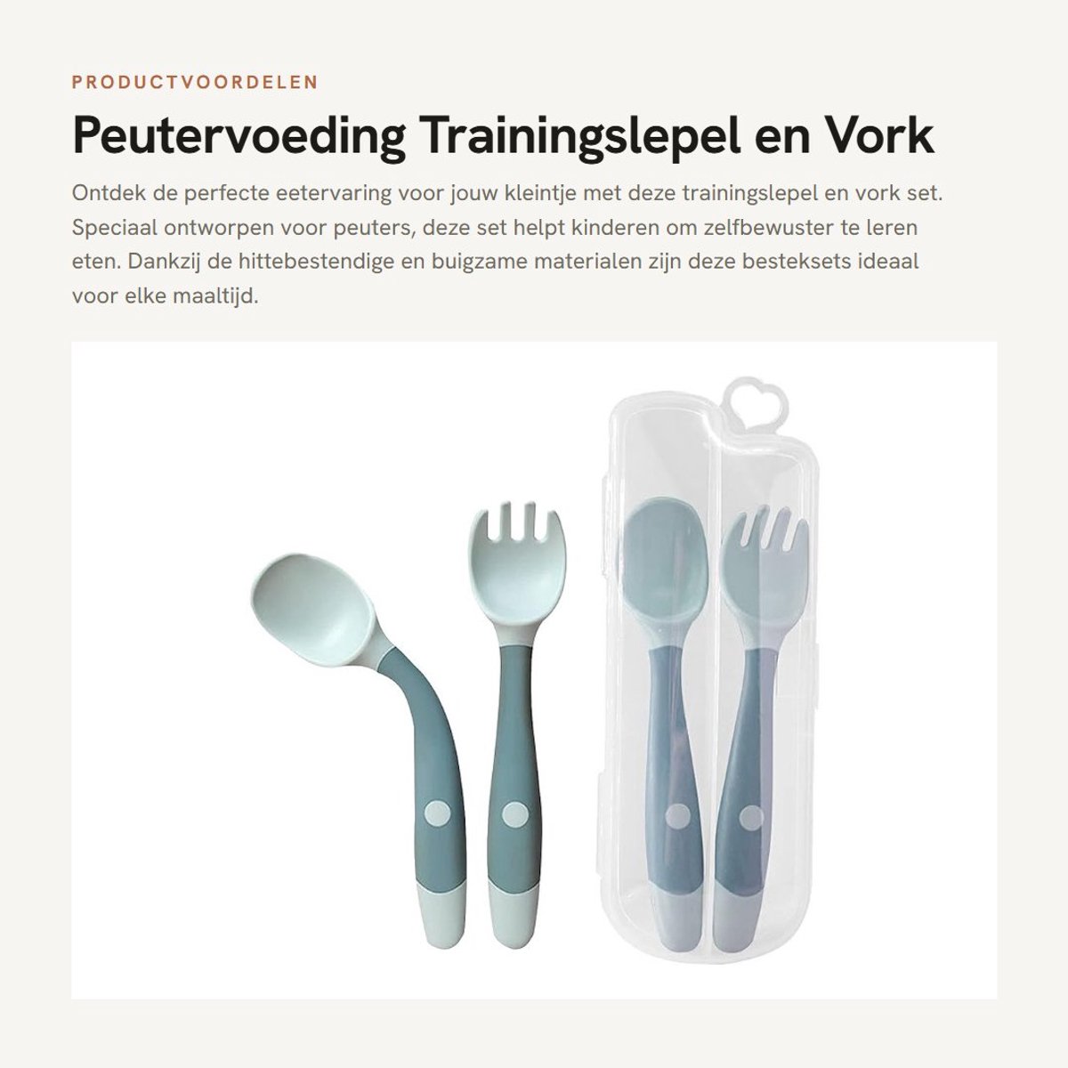 Dailygoods- Lepel-vorkset - Hittebestendig - Opvouwbaar - Baby bestek - Siliconen - Veilig PP-materiaal - Geschikt voor zelfvoeding - Babybestek