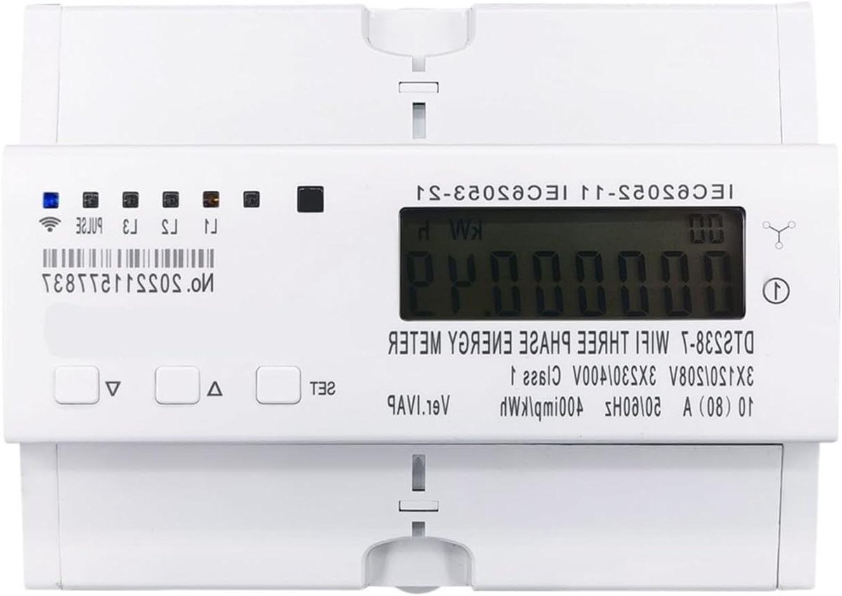 Energiemeter 3 Fase - Stroommeter Wattmeter - Energieverbruik Meten - Intelligente Bidirectionele - 80A - Grijs