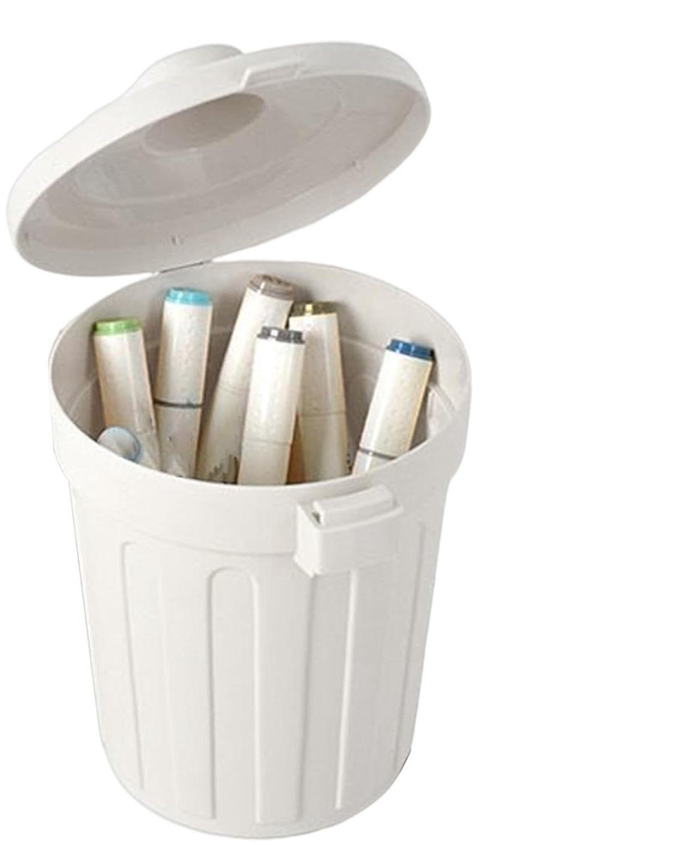 Mini Prullenbak - Kleine Afvalbak - Bureau Organisatie - Met Deksel - 20 cm Hoog - Wit