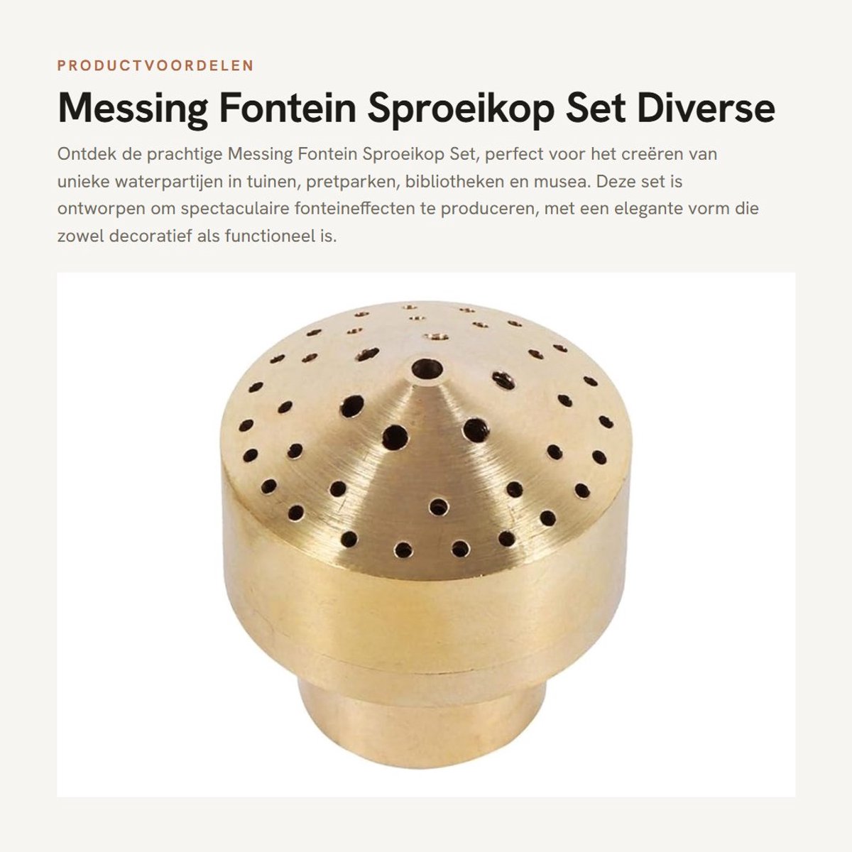 Dailygoods- Sproeikop Messing - Fonteinmondstuk - Diverse Maten - Voor Tuinvijver/Fontein - Hoogwaardig Materiaal - Handige Installatie