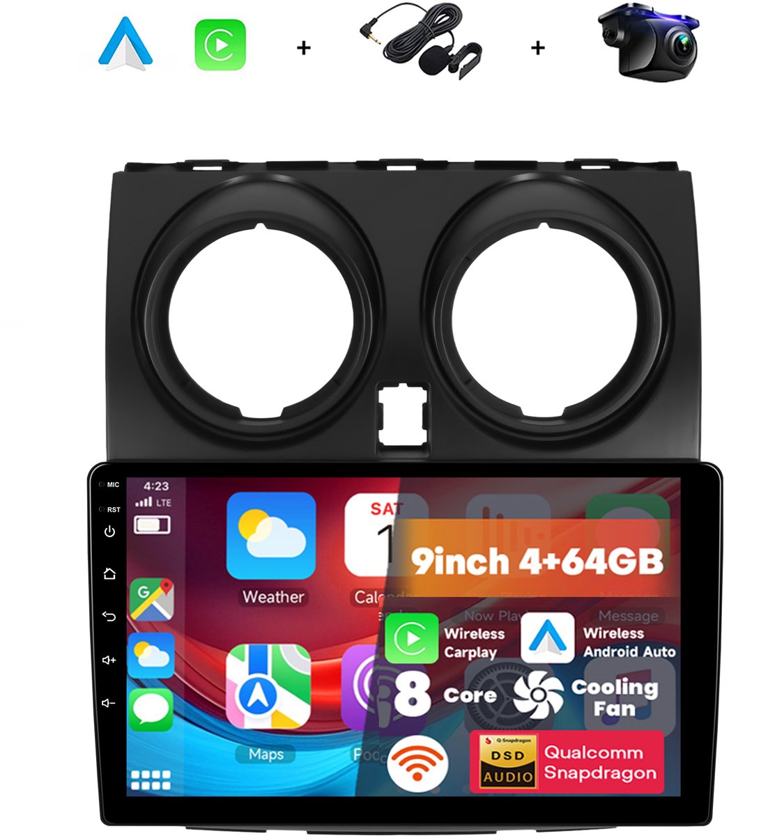 Boscer Android 15 Autoradio - Geschikt voor Nissan Qashqai (2006-2016) - 9 inch HD IPS Touchscreen - 8-Core 4+64GB - Interne Koeling - Draadloze Apple CarPlay & Android Auto - GPS Navigatie - WIFI, Bluetooth & USB - Microfoon & AHD Achteruitrijcamera
