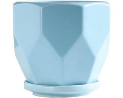 Keramische Bloempot - Plantenbak Binnen - Planten Decoreren - Met Bijpassend Dienblad - Middelgrote Maat - Blauw
