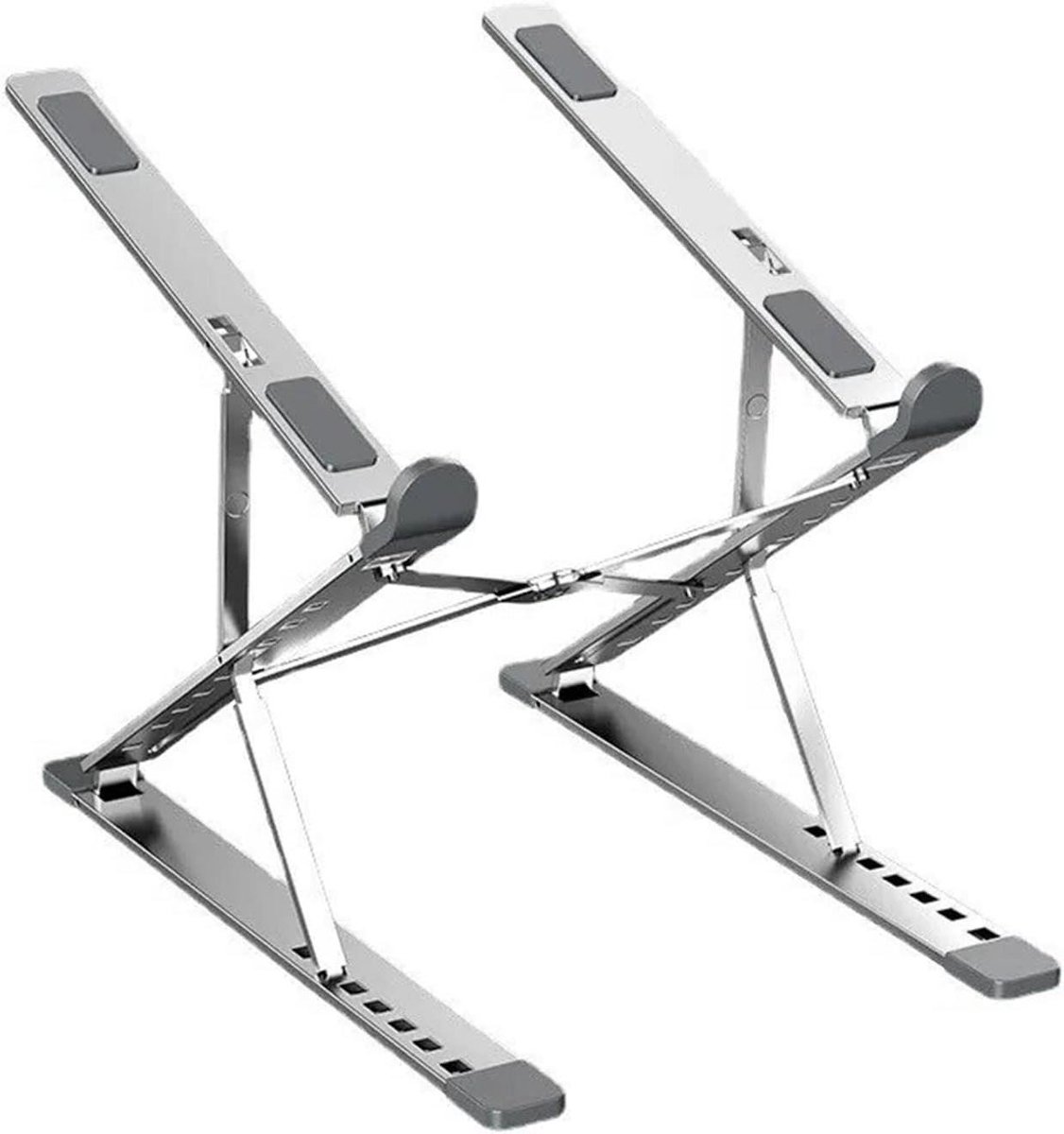 Laptopstandaard Inklapbaar - Verstelbare Houder - Comfortabel Werken - Aluminium Warmteafvoer - 29 cm Breed - Zilver