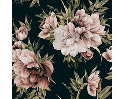 FunStick Wallpaper Flowers Wall Black Vinyl Self Adhesive Floral Pattern Peony Bohemian Vinyl Stickers Furniture Dark Flowers Vinyl Kitchen Wallpaper Floral Pattern 44.5cm x 3m