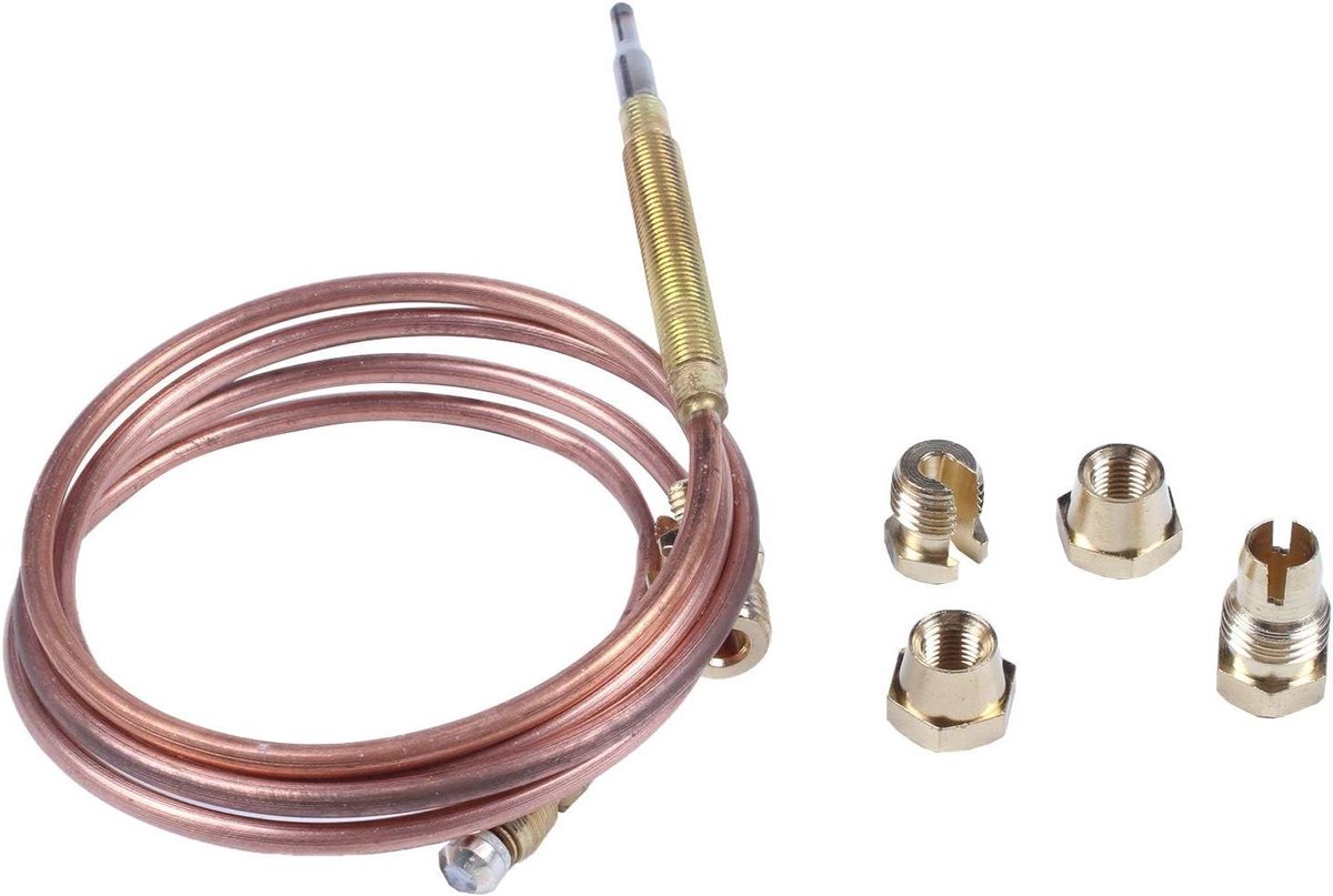 Universele Thermokoppelset - Vervangend Onderdeel - Gasfornuis Reparatie - Met Vijf Moeren - 900 mm Lengte - Goud