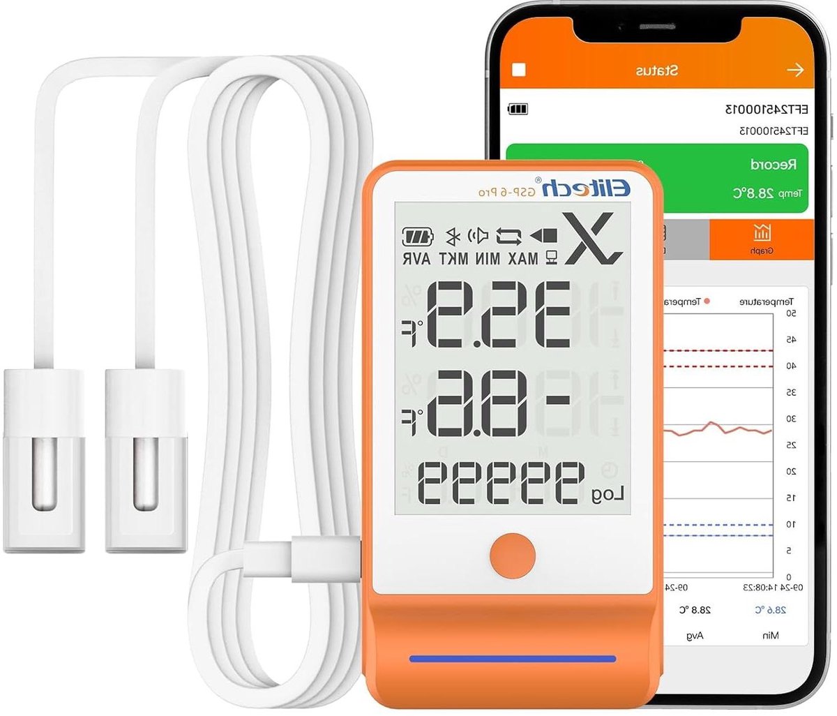 Temperatuur Vochtigheid Logger - Thermo Hygrometer - Koelkast Bewaken - Dubbele Sonde Connectie - 100.000 Punten - Wit