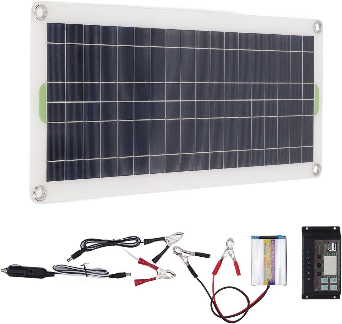 Dioche 12V 30W Draagbare Zonnepaneelkit met 220W Invertercontroller, Hoog Rendement Polysilicium, Dubbele USB-poorten voor Het Opladen van de Accu van Campers en Boten