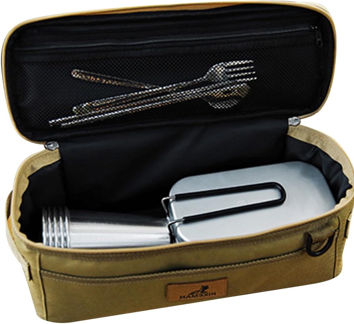Campingbenodigdheden Tas - Kookgerei Organizer - Buitenactiviteiten Opslag - Waterdichte Bescherming - 33.5 x 15.2 x 6.7 cm - Kaki