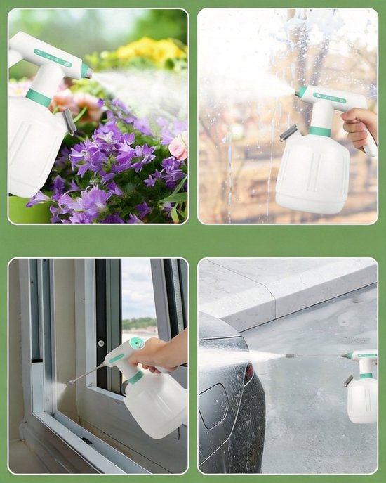 Elektrische Sproeier - Tuinsproeier - Drukspuit - Oplaadbare Sproeifles 2L - Verlengstang van 22 cm - Dubbele Sproeistanden & Verlengstuk - 1200mAh USB-C - Voor Tuin, Schoonmaak & Planten — afbeelding 2