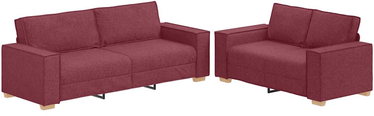 vidaXL - 2-delige - Loungeset - met - kussens - stof - wijnrood