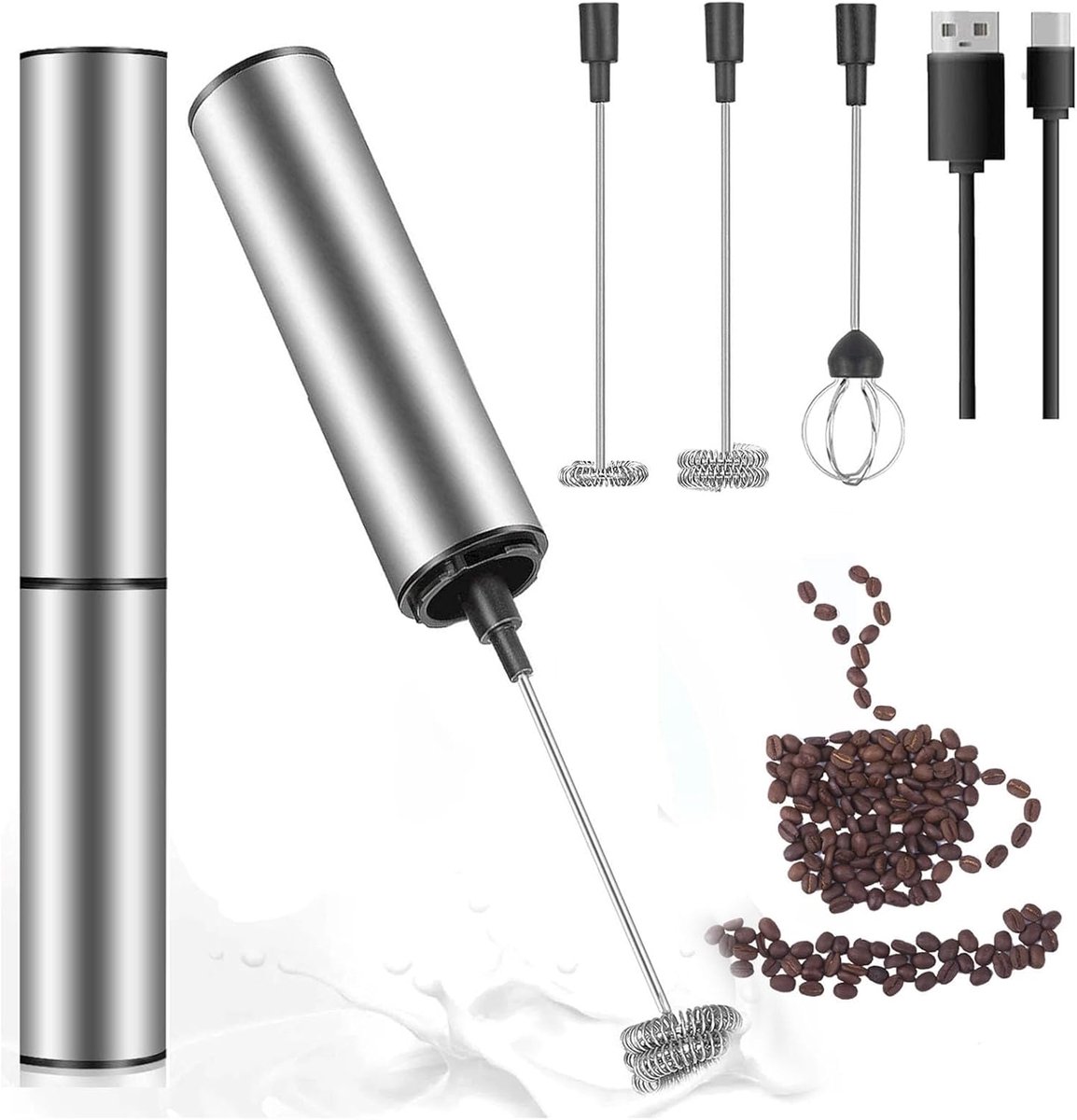 Elektrische Melkopschuimer - Mini Mixer - Dranken Bereiden - USB Oplaadbaar - 0.26 Kilogram - Zilver