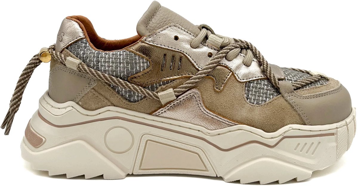 DWRS® Dames Sneakers - Taupe Stone - 80% Leer - Maat 31