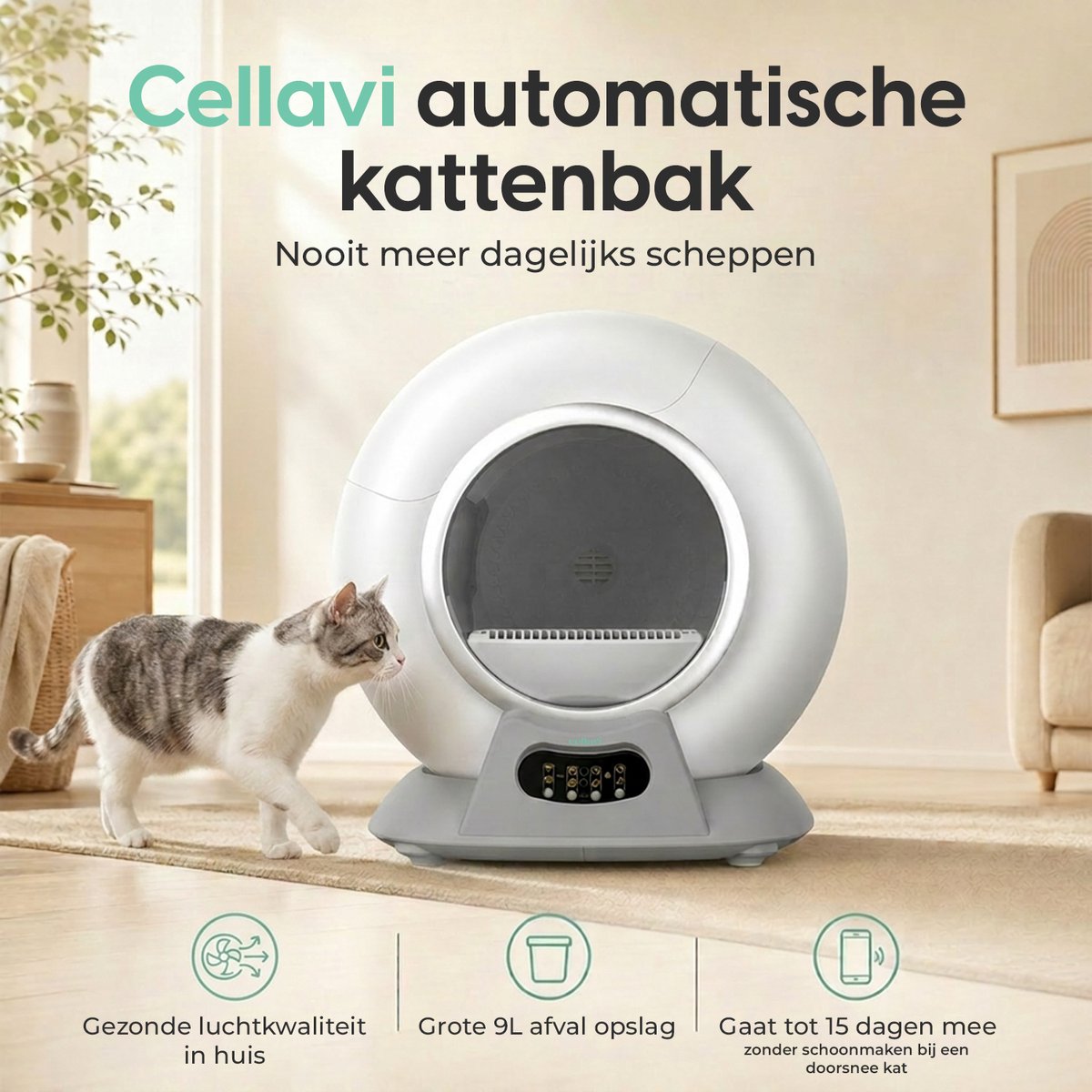 Cellavi VI-B - Automatische kattenbak - Zelfreinigende kattenbak XXL - Voor Grote en Kleine Katten - Bedienen via App - 65L thumbnail 6