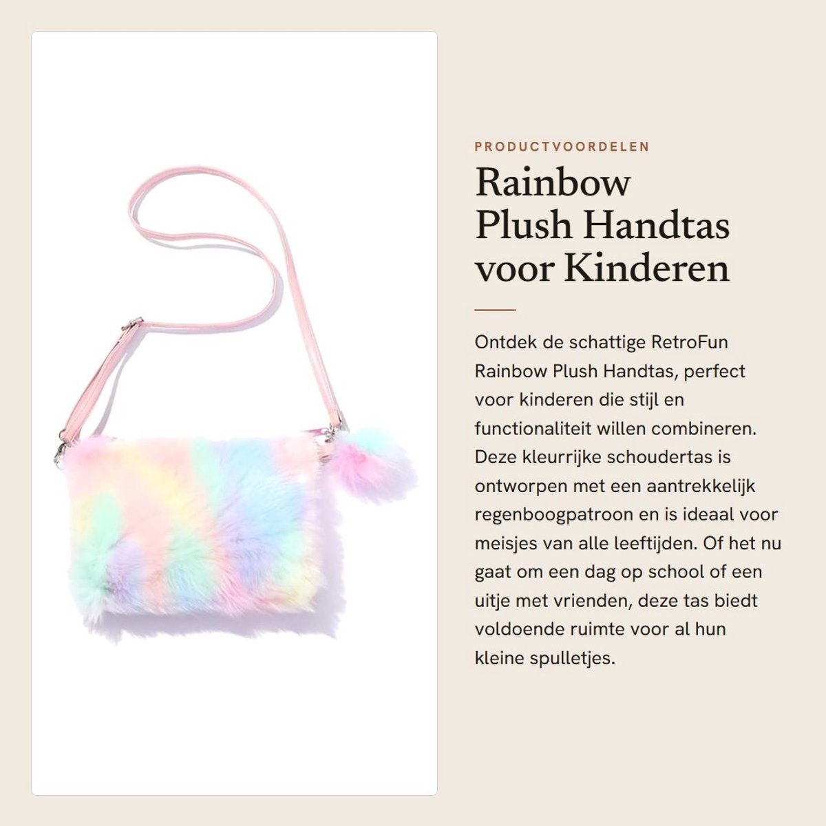 Dailygoods- Pluche Tas - Verstelbare Schoudertas - Handtas - Crossbodytas - Kindertas - Praktische Tas - 23.5 x 16.5 cm