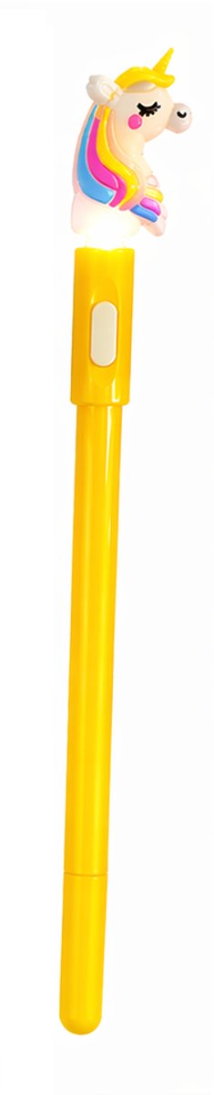 Gele Unicorn Pen met LED - Magische Lichtgevende Pen - 3D Figuur Uitdeelcadeautje
