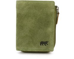 Bear Design Gungun Suede Leren Ritsportemonnee - Mosgroen