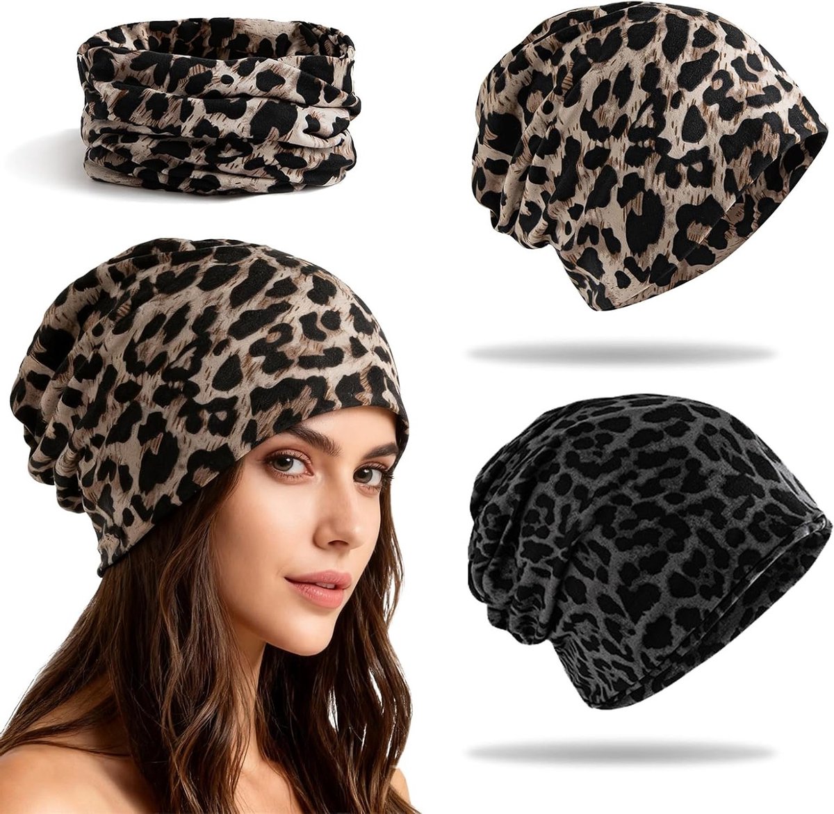 Warme 2-in-1 Leopard Print Loop Sjaal en Muts voor Vrouwen - Ideaal voor de Herfst en Winter, Perfect als Verjaardagscadeau