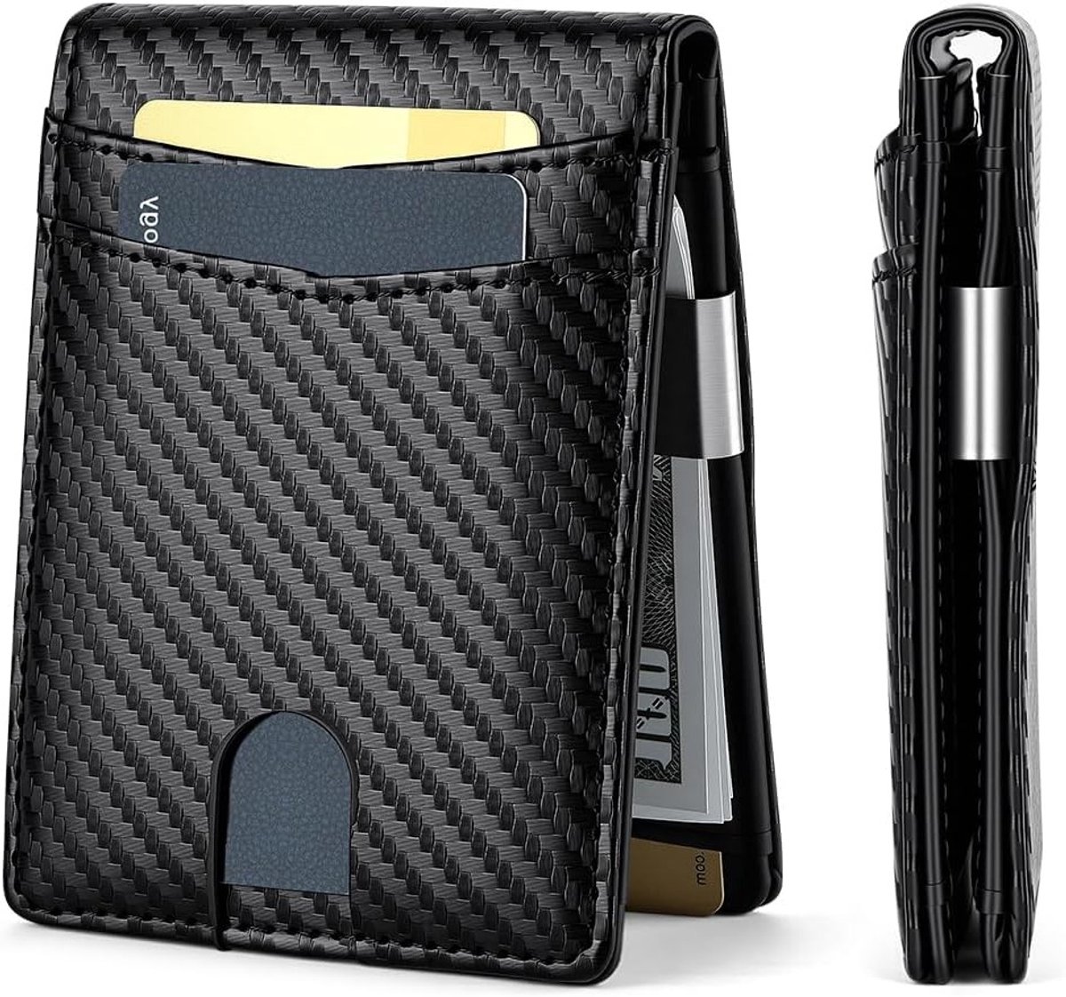 Dunne herenportemonnee met RFID-bescherming, minimalistische creditcardhouder, 12 kaartvakken, geldclip en ID-venster, perfect als cadeau - Zwart