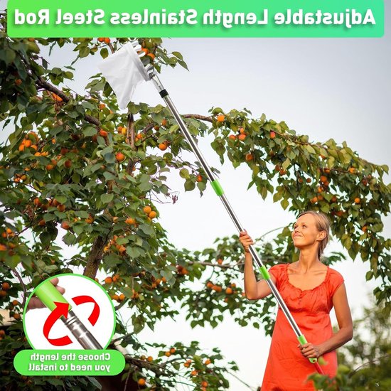 Fruitplukker met telescoopsteel van roestvrij staal en katoenen tas, ideaal voor het plukken van appels, peren en citrusvruchten. — afbeelding 3