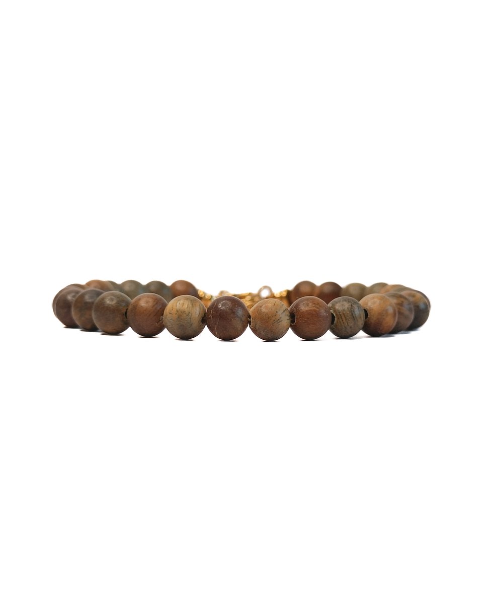 Ava & Imber | Ligna Armband Sandalwood | Groen/Bruine Houten Damesarmband | Subtiele Armband Hout voor Vrouwen in Cadeaudoosje