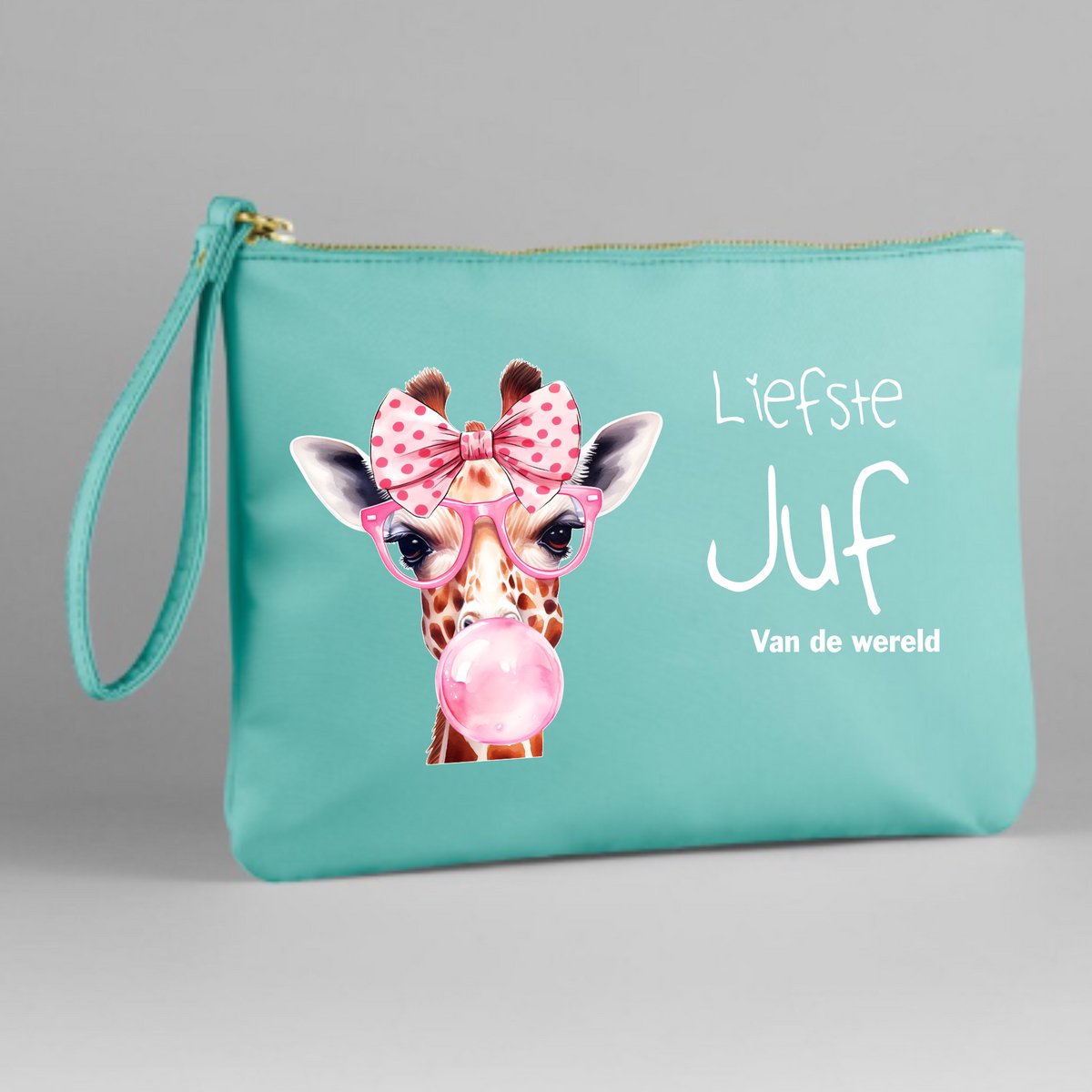 Mint groen juf etui- juf cadeau- einde schooljaar- liefste juf-giraf etui- mint groen.