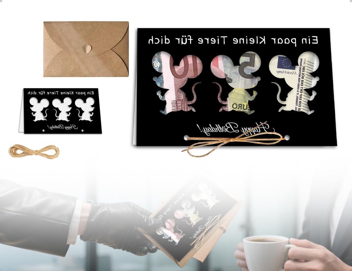 Verjaardagskaart met Geldverpakking, Jute Touw en Enveloppen, Leuk Cadeau voor Verjaardag, Originele Verjaardagswensen met Dierenillustraties