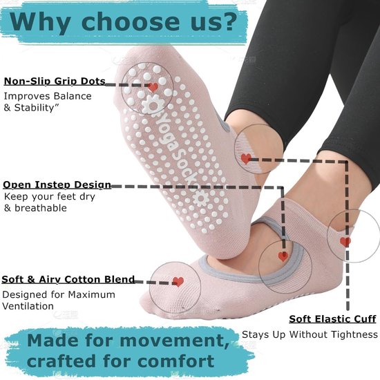 4 Paar - Dames Antislip Yoga & Pilates Gripsokken - Ademend Polyester Sokken - Voor Binnen Gebruik - Voor Ballet, Dans, Fitness & Dagelijkse Workouts - 4 Verschillende Kleuren van Merkloos — afbeelding 3