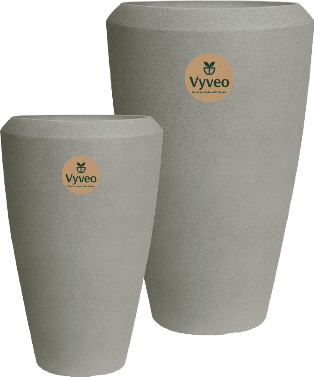 Vyveo - Vaas Nalou - Set van 2 - Grijs - Bloempot voor binnen en buiten - Lichtgewicht - Breukbestendig - Vorstbestendig - UV-bestendig
