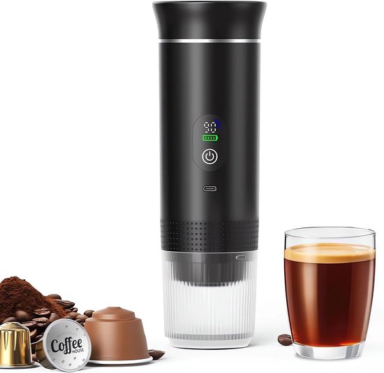 Koffiemachines - Koffiezetapparaat - Draagbare elektrische espressomachine - 3-in-1 draagbaar koffiezetapparaat met zelfverwarmende functie - USB-C-oplaadpoort - Voor camper - Kamperen - wandelen en kantoor - Zwart