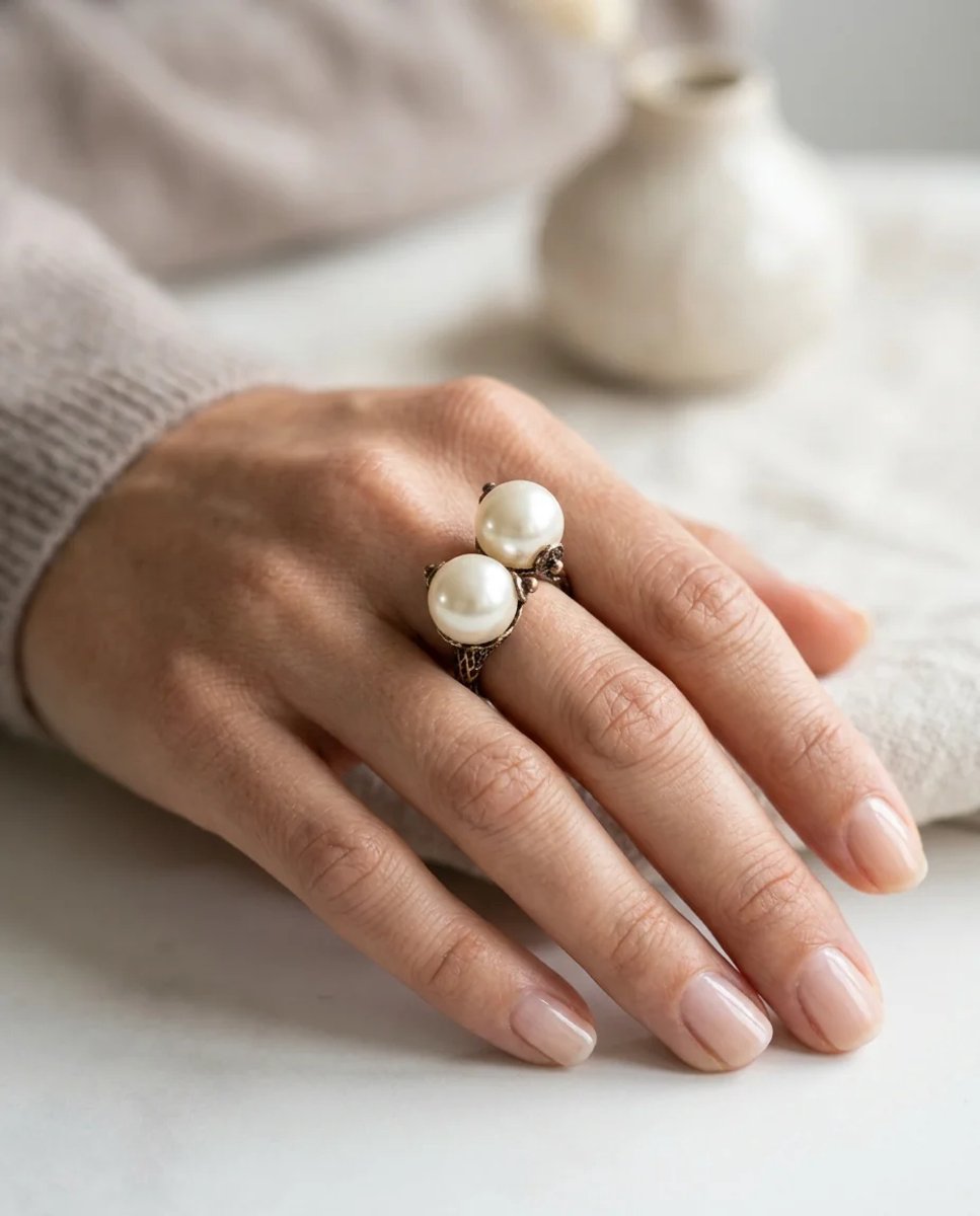 Dorvina Bronzen Dames Antiek Sieraad Ring Parel Model Van Voren Verstelbaar Vintage Ring