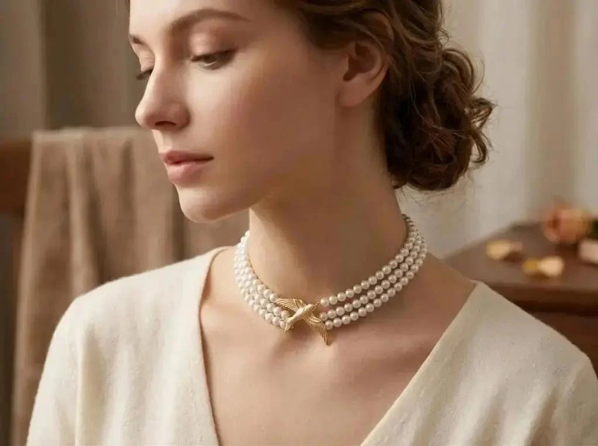 Dorvina Bijuteri Parel Dames Choker Ketting Goudkleurig Kus Figuur Vintage Choker Ketting