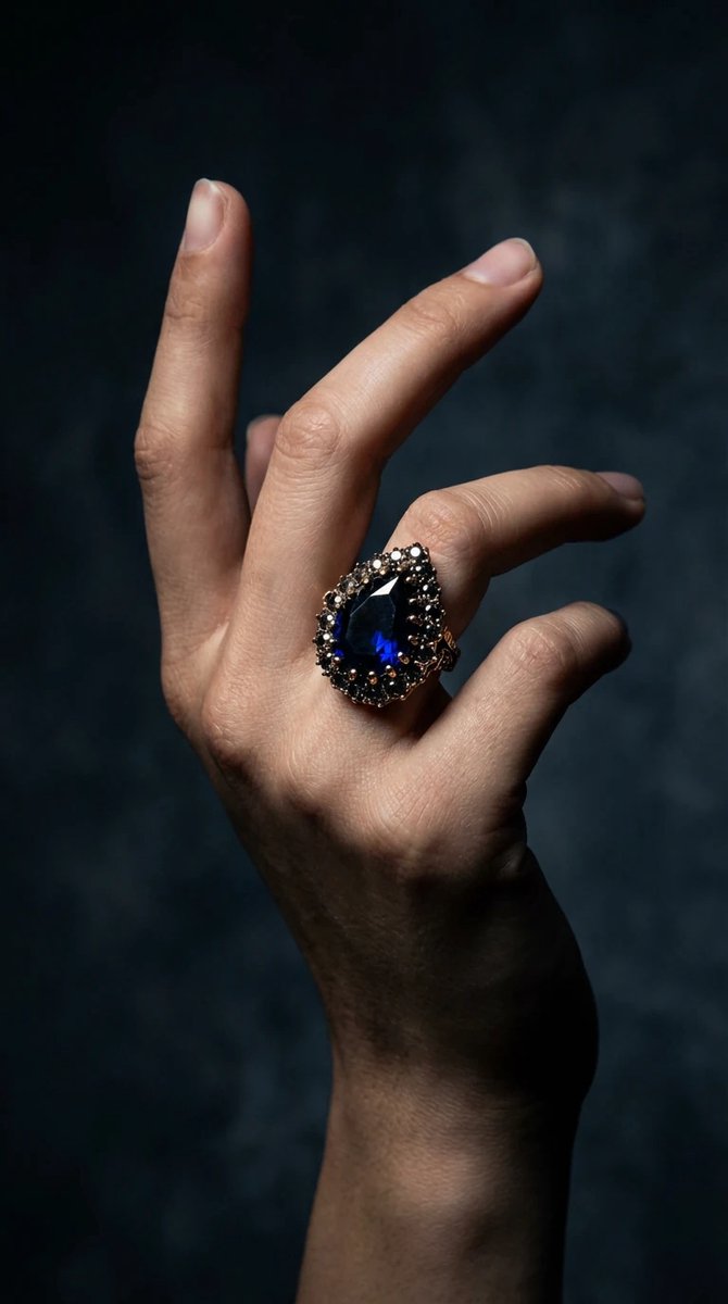 Dorvina Bronzen Sieraad Lacivert Kristal Damla Hurrem Model Verstelbaar Antiek Vintage Dames Ring