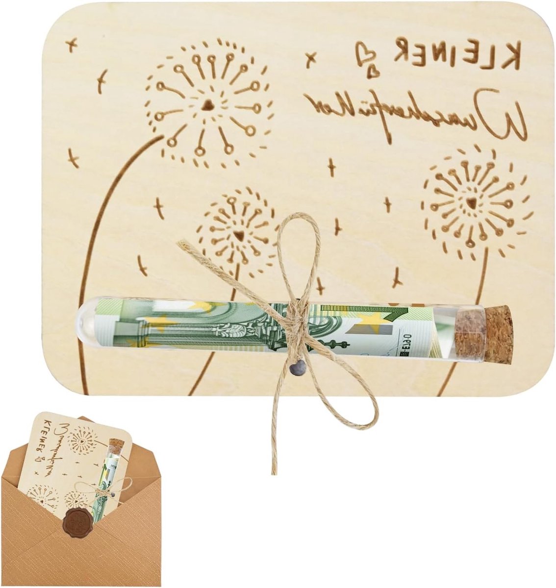 Wensvuller voor geldgeschenken, houten ontwerp met enveloppen en reageerbuisje voor verjaardagen, bruiloften en feestelijke gelegenheden