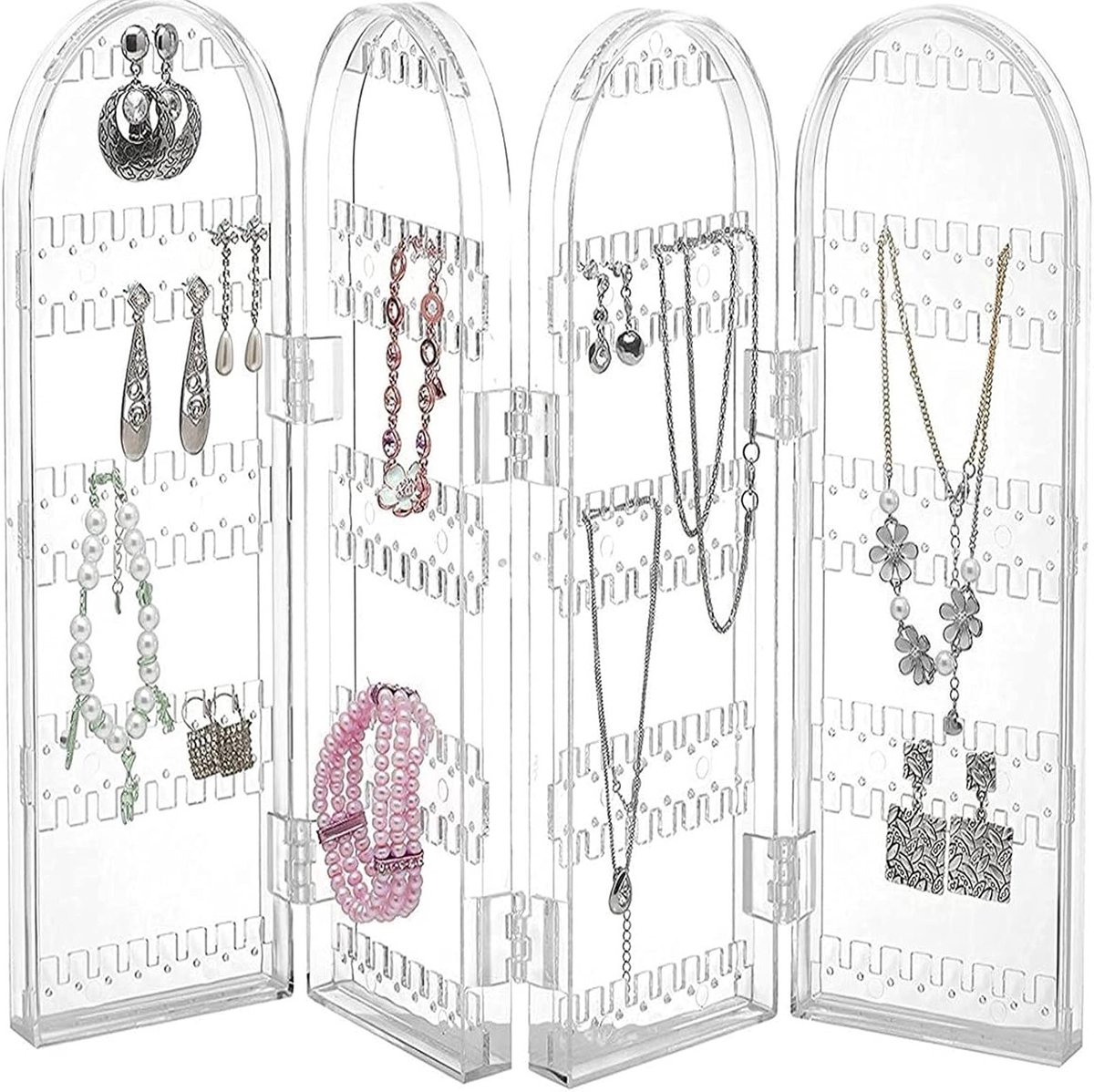 Vouwbare Acryl Oorbellenstandaard voor het Organiseren van Oorbellen en Sieraden, Geschikt voor 120 Paar Oorbellen en Kettingen, Ideaal voor Thuisgebruik en Winkels