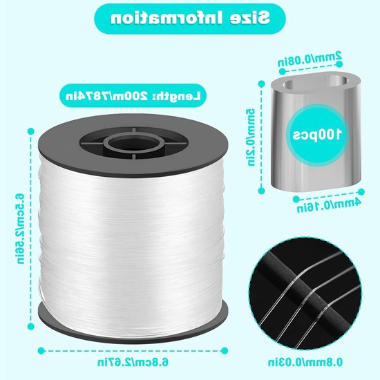 Duurzame 8mm x 200m Transparante Visserslijn, Sterk en Slijtvast, Ideaal voor Huishoudelijke Klussen, DIY Projecten en Sieraden Hangen van Merkloos — afbeelding 4