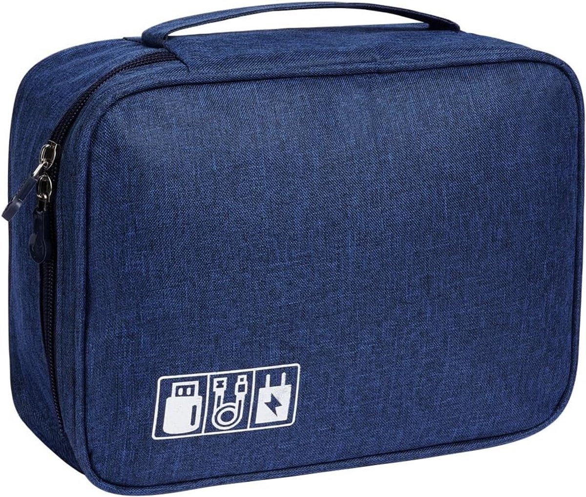 Draagbare Kabel Organizer voor Elektronica, Ruime Reisaccessoire voor Opladers, Cables en Game Cards, Ideaal voor iPad en Power Bank, Navy Blauw