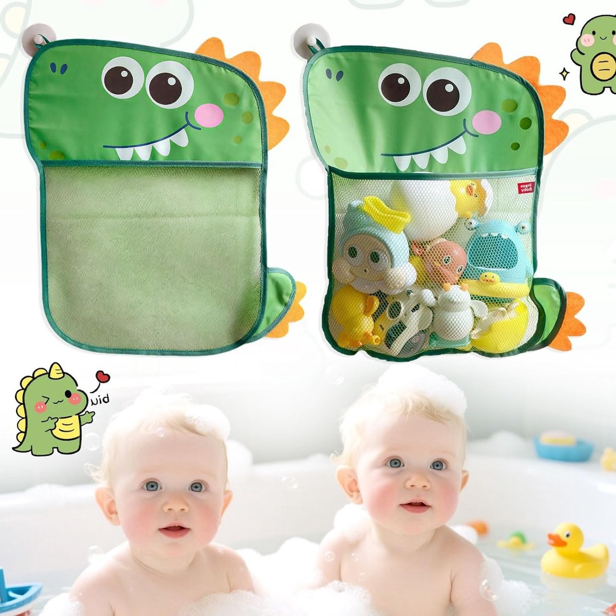 Kindvriendelijke Bad Speelgoedopslag met Sterke Zuignap - Dinosaurusthema voor Badkuip, Perfect voor Baby's en Peuters