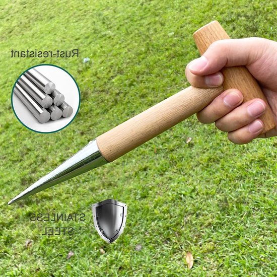 Tuin Dibber - Bodemponker Zaailing - Zaden Planten - Ergonomisch Houten Handvat - 28 cm Lengte - Zilver Hout — afbeelding 3