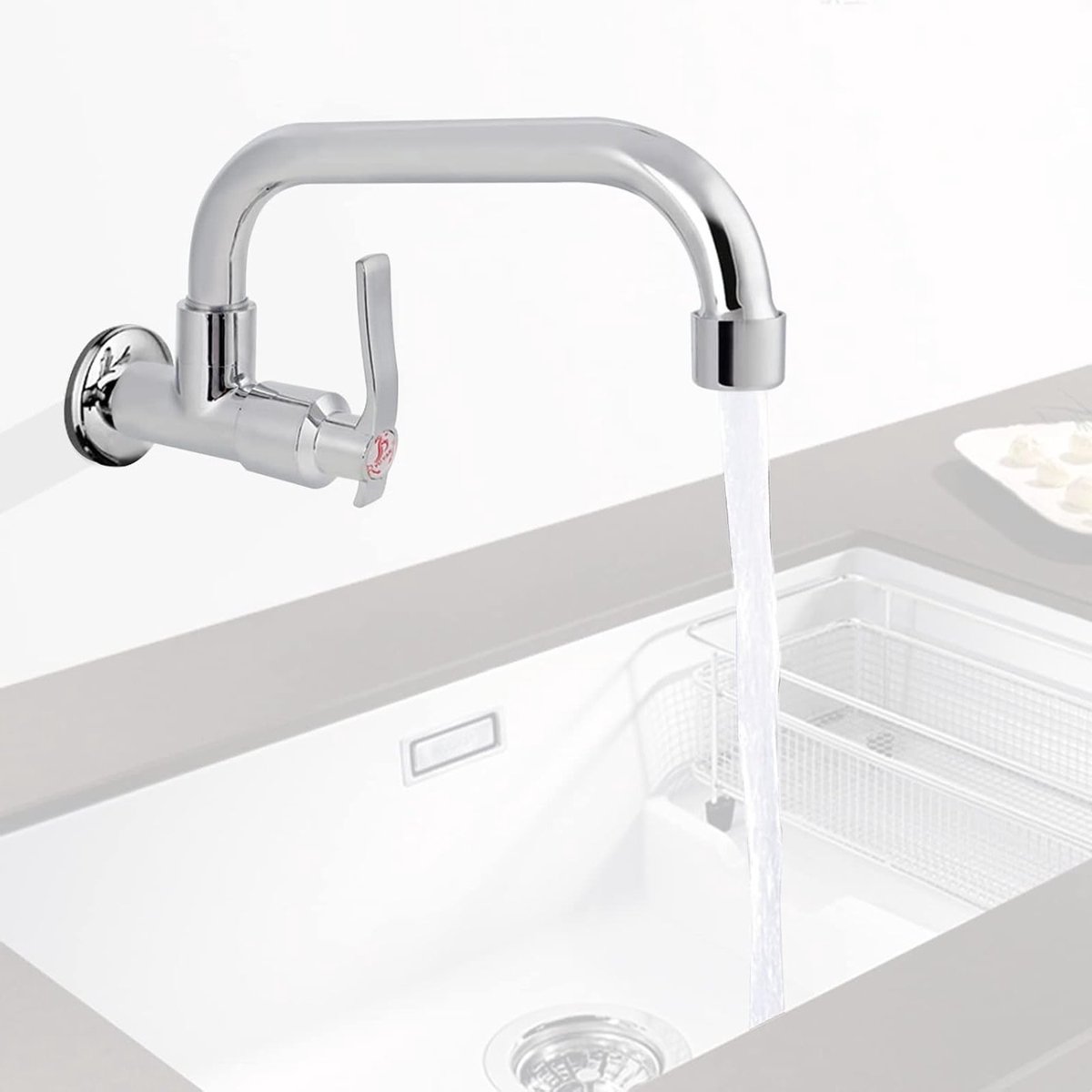 Koudwaterkraan Wandmontage G1/2" 25 cm - 360° Draaibare Keukenkraan voor Buiten en Badkame
