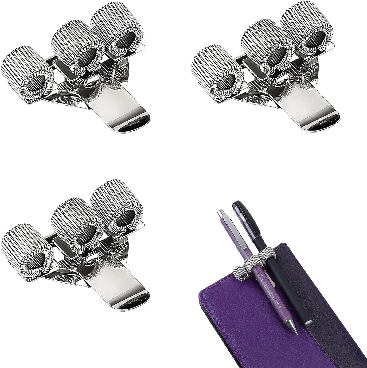 Drie delige metalen penhouder met telescopische veren, ideaal voor verpleegkundigen en artsen, multifunctionele houder met pocketclip voor uniformen