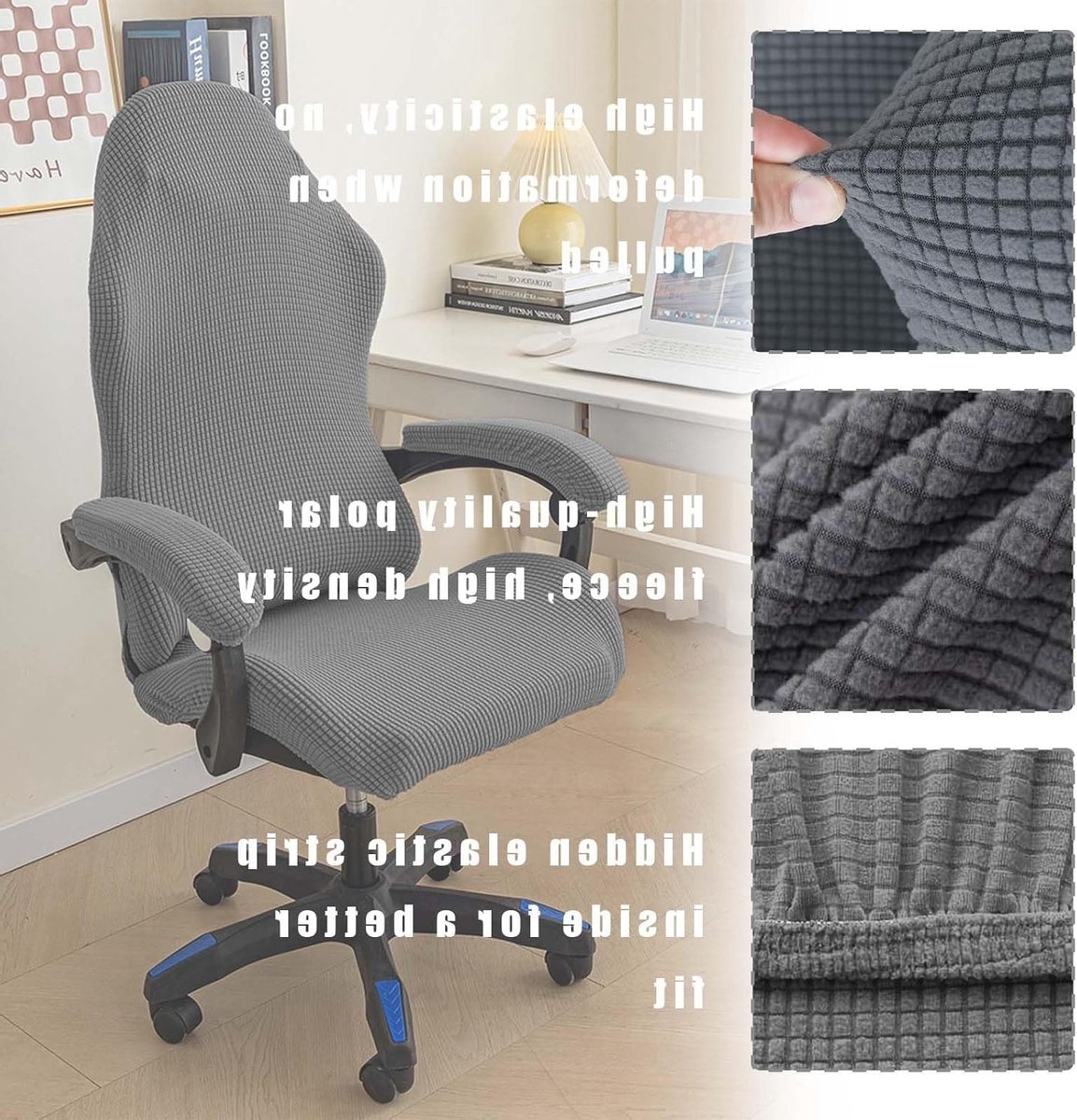 Wasbare en Antislip Gaming Stoelhoes - 4 Stuks - Geschikt voor Draaisteun en Computerstoelen - Lichtgrijs