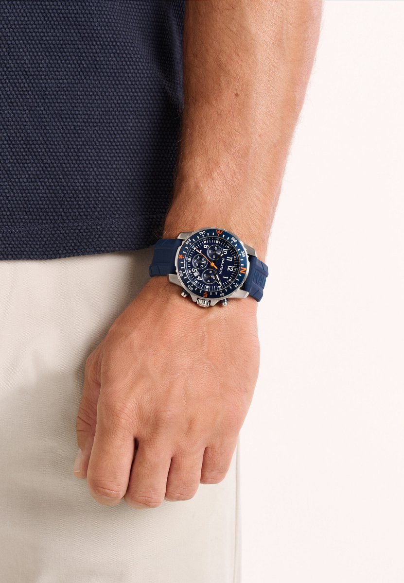 Nautica Riding Sail Quartz Analoog Horloge Edelstaal Kast: 100% Roestvrij Staal | Armband: 100% Roestvrij Staal 45 mm NAPRSS606